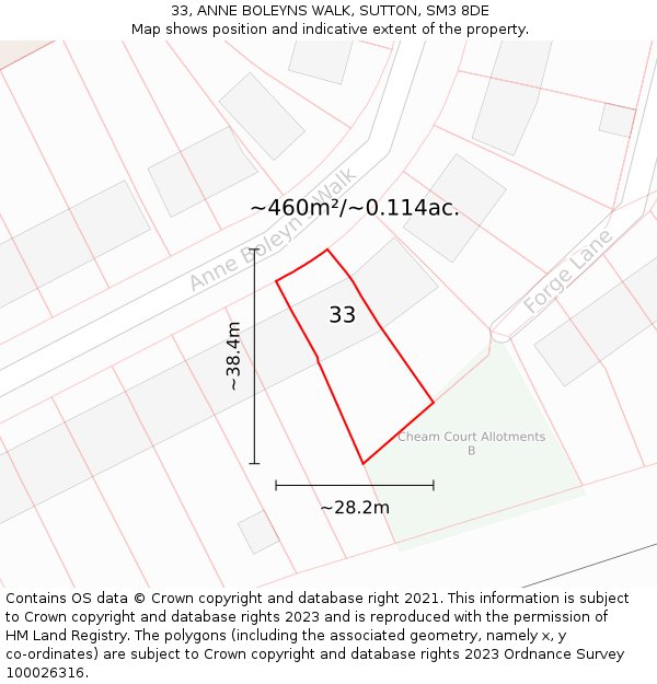 33, ANNE BOLEYNS WALK, SUTTON, SM3 8DE: Plot and title map