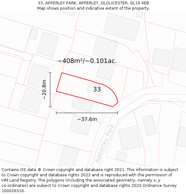 33, APPERLEY PARK, APPERLEY, GLOUCESTER, GL19 4EB: Plot and title map