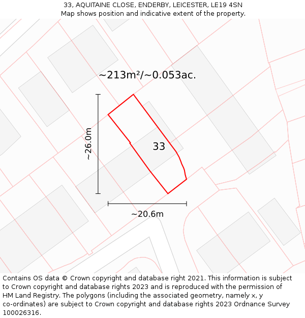 33, AQUITAINE CLOSE, ENDERBY, LEICESTER, LE19 4SN: Plot and title map