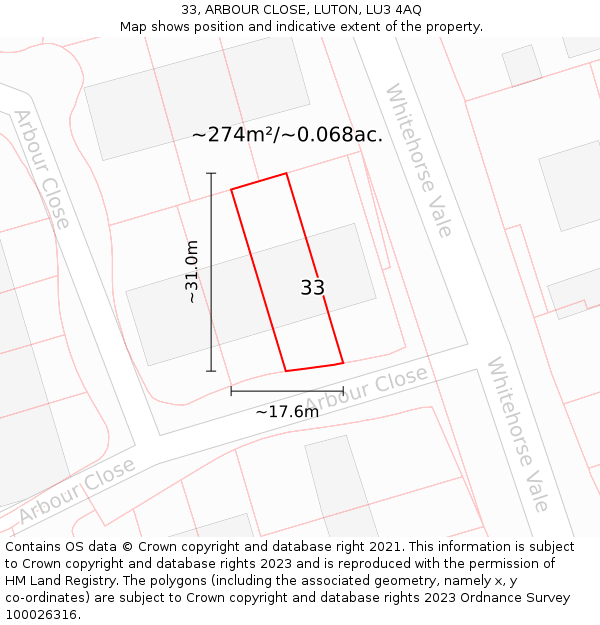 33, ARBOUR CLOSE, LUTON, LU3 4AQ: Plot and title map