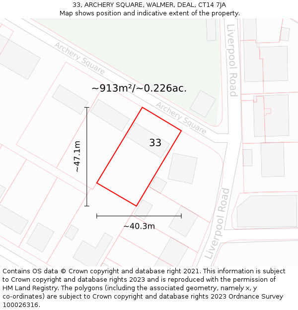 33, ARCHERY SQUARE, WALMER, DEAL, CT14 7JA: Plot and title map