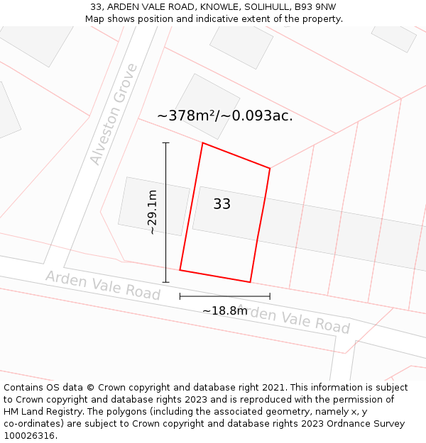 33, ARDEN VALE ROAD, KNOWLE, SOLIHULL, B93 9NW: Plot and title map
