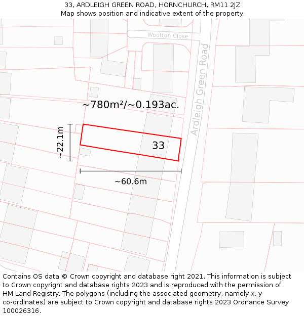 33, ARDLEIGH GREEN ROAD, HORNCHURCH, RM11 2JZ: Plot and title map