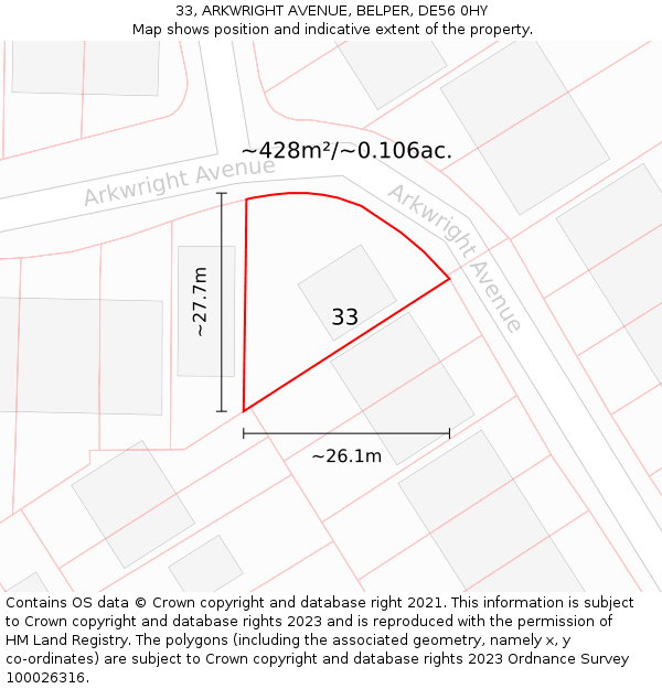33, ARKWRIGHT AVENUE, BELPER, DE56 0HY: Plot and title map