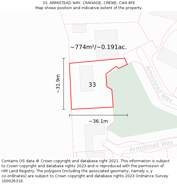 33, ARMISTEAD WAY, CRANAGE, CREWE, CW4 8FE: Plot and title map