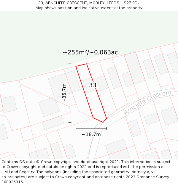 33, ARNCLIFFE CRESCENT, MORLEY, LEEDS, LS27 9DU: Plot and title map