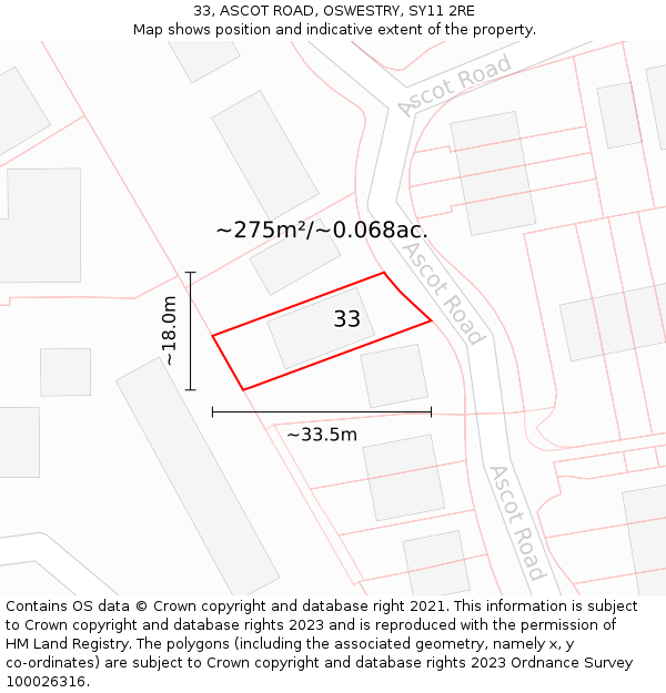 33, ASCOT ROAD, OSWESTRY, SY11 2RE: Plot and title map