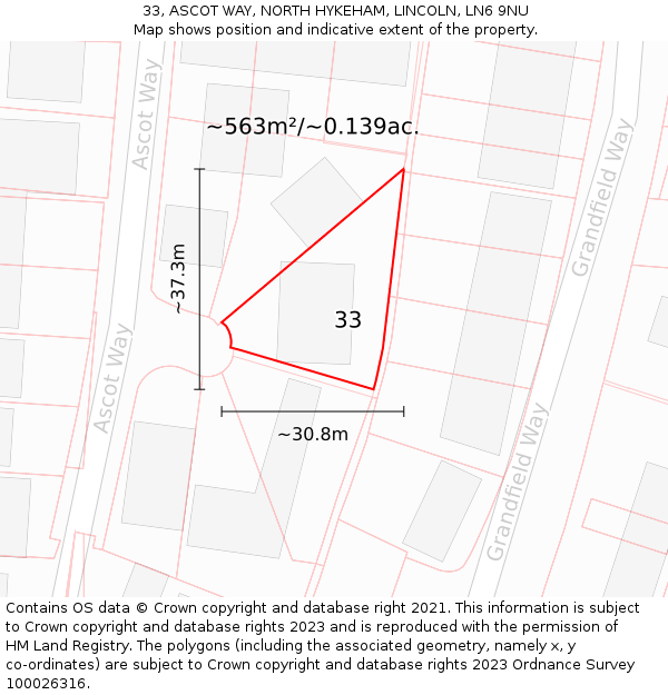 33, ASCOT WAY, NORTH HYKEHAM, LINCOLN, LN6 9NU: Plot and title map