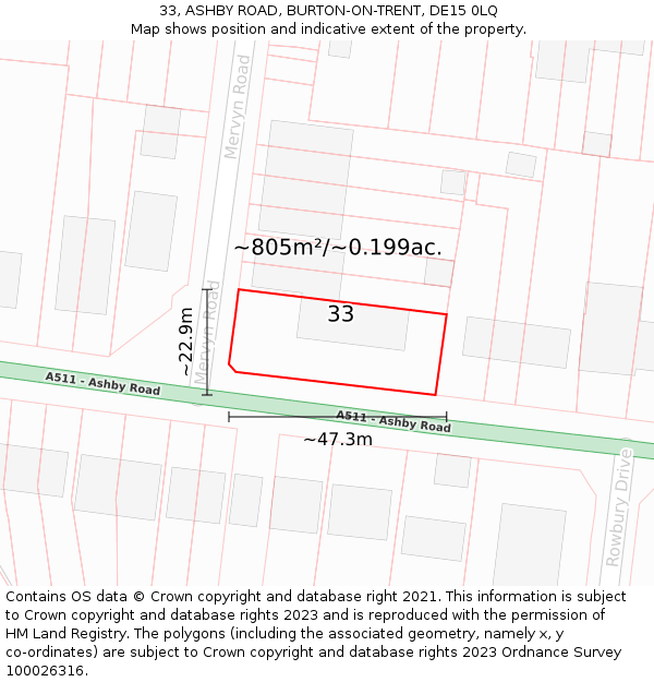 33, ASHBY ROAD, BURTON-ON-TRENT, DE15 0LQ: Plot and title map