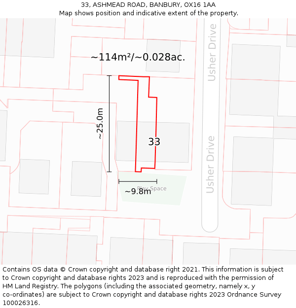 33, ASHMEAD ROAD, BANBURY, OX16 1AA: Plot and title map