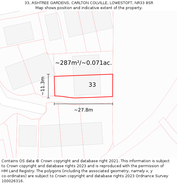33, ASHTREE GARDENS, CARLTON COLVILLE, LOWESTOFT, NR33 8SR: Plot and title map