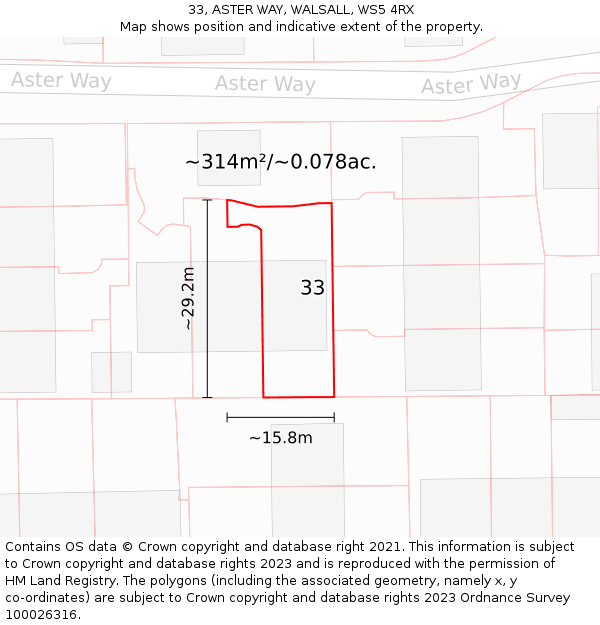 33, ASTER WAY, WALSALL, WS5 4RX: Plot and title map