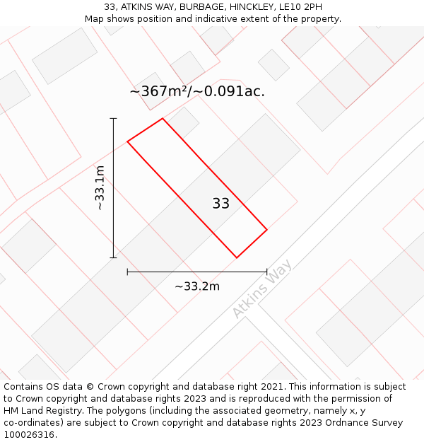 33, ATKINS WAY, BURBAGE, HINCKLEY, LE10 2PH: Plot and title map