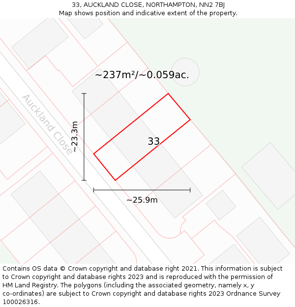 33, AUCKLAND CLOSE, NORTHAMPTON, NN2 7BJ: Plot and title map
