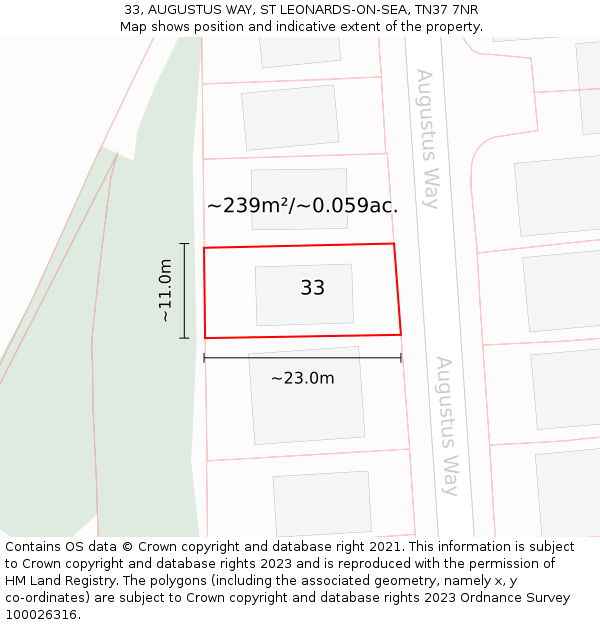 33, AUGUSTUS WAY, ST LEONARDS-ON-SEA, TN37 7NR: Plot and title map