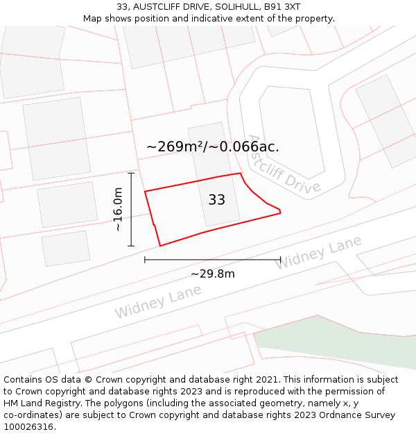 33, AUSTCLIFF DRIVE, SOLIHULL, B91 3XT: Plot and title map