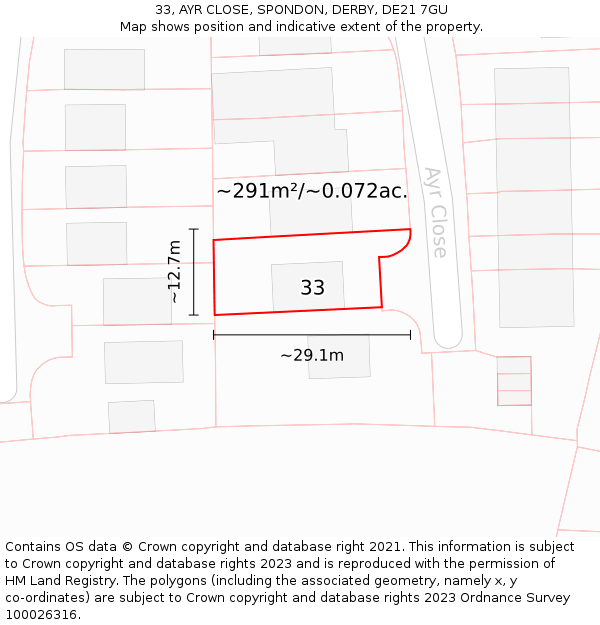 33, AYR CLOSE, SPONDON, DERBY, DE21 7GU: Plot and title map