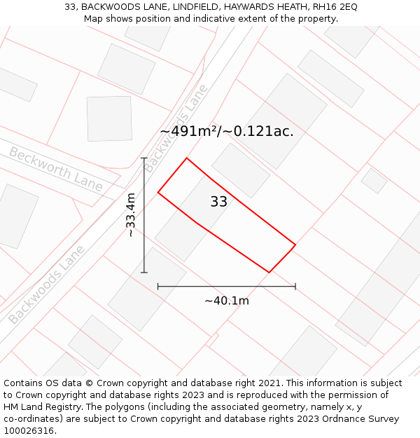 33, BACKWOODS LANE, LINDFIELD, HAYWARDS HEATH, RH16 2EQ: Plot and title map
