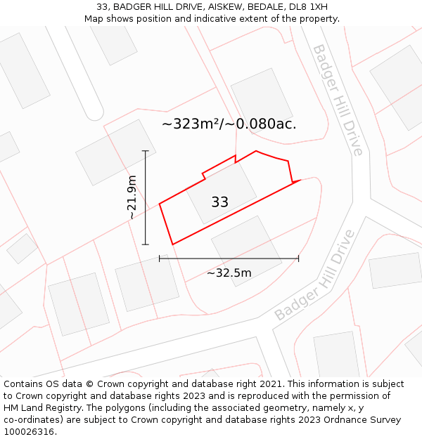 33, BADGER HILL DRIVE, AISKEW, BEDALE, DL8 1XH: Plot and title map