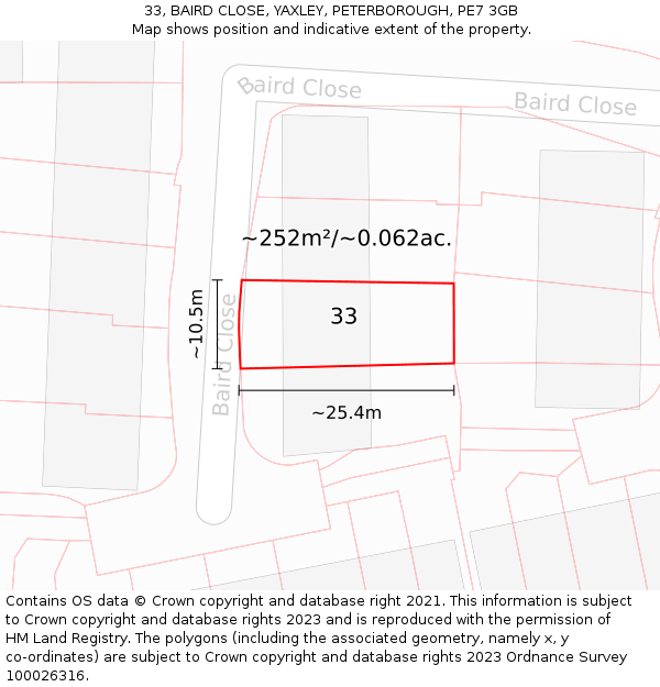 33, BAIRD CLOSE, YAXLEY, PETERBOROUGH, PE7 3GB: Plot and title map