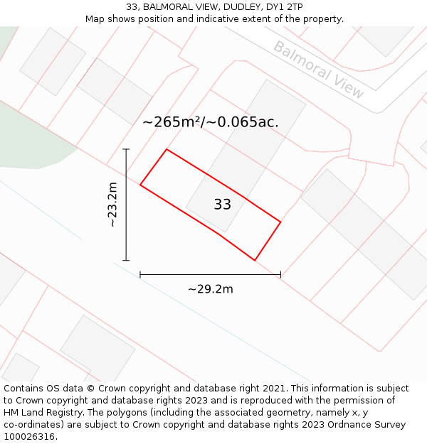 33, BALMORAL VIEW, DUDLEY, DY1 2TP: Plot and title map