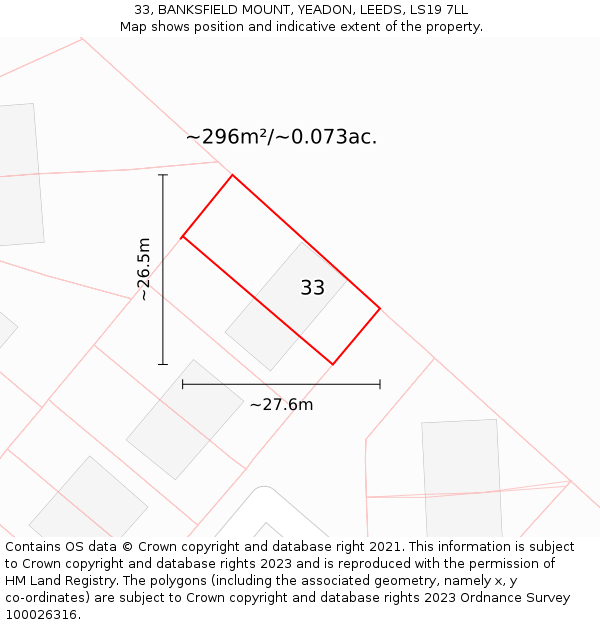33, BANKSFIELD MOUNT, YEADON, LEEDS, LS19 7LL: Plot and title map
