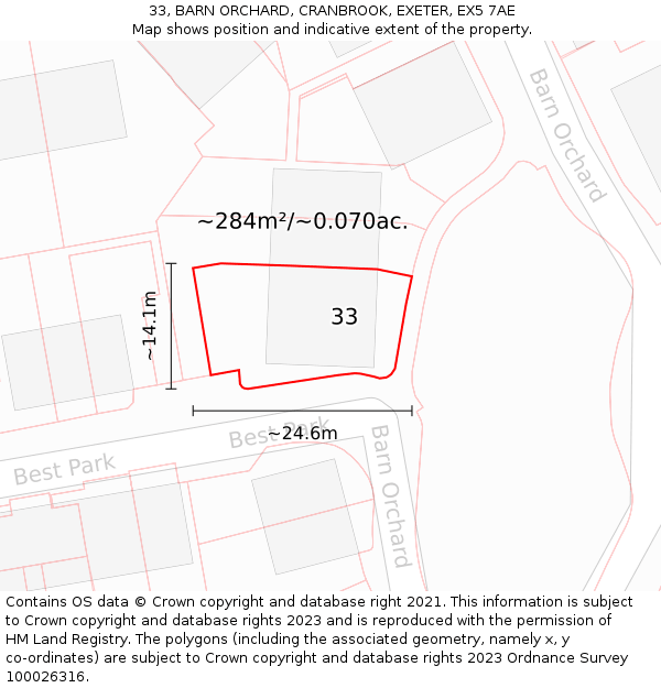 33, BARN ORCHARD, CRANBROOK, EXETER, EX5 7AE: Plot and title map
