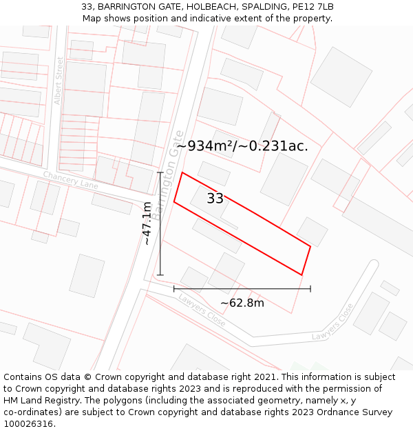 33, BARRINGTON GATE, HOLBEACH, SPALDING, PE12 7LB: Plot and title map