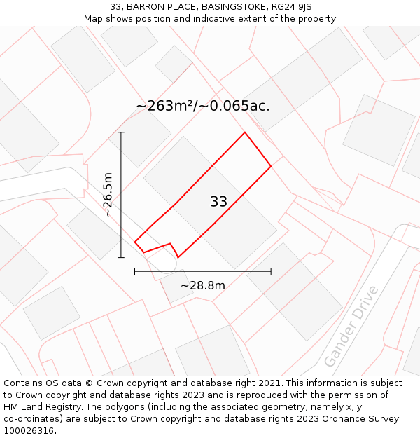 33, BARRON PLACE, BASINGSTOKE, RG24 9JS: Plot and title map