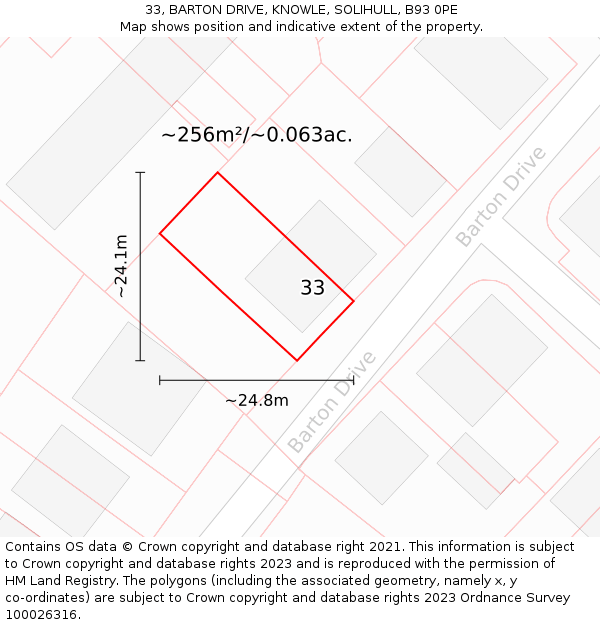 33, BARTON DRIVE, KNOWLE, SOLIHULL, B93 0PE: Plot and title map