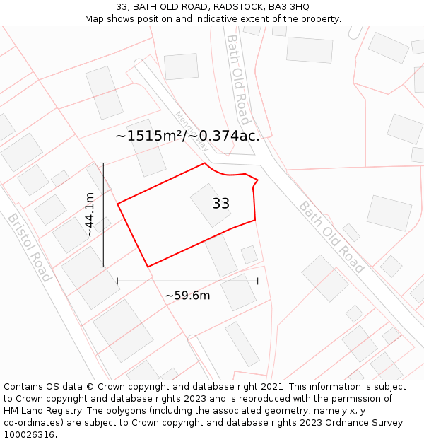 33, BATH OLD ROAD, RADSTOCK, BA3 3HQ: Plot and title map