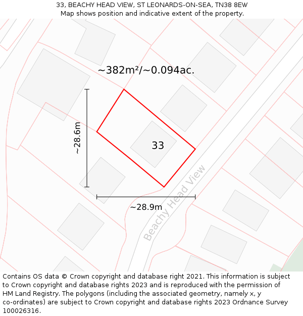 33, BEACHY HEAD VIEW, ST LEONARDS-ON-SEA, TN38 8EW: Plot and title map