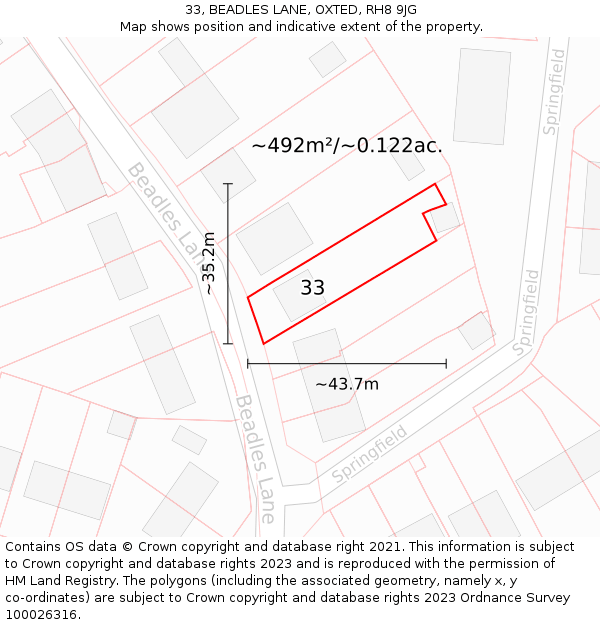 33, BEADLES LANE, OXTED, RH8 9JG: Plot and title map