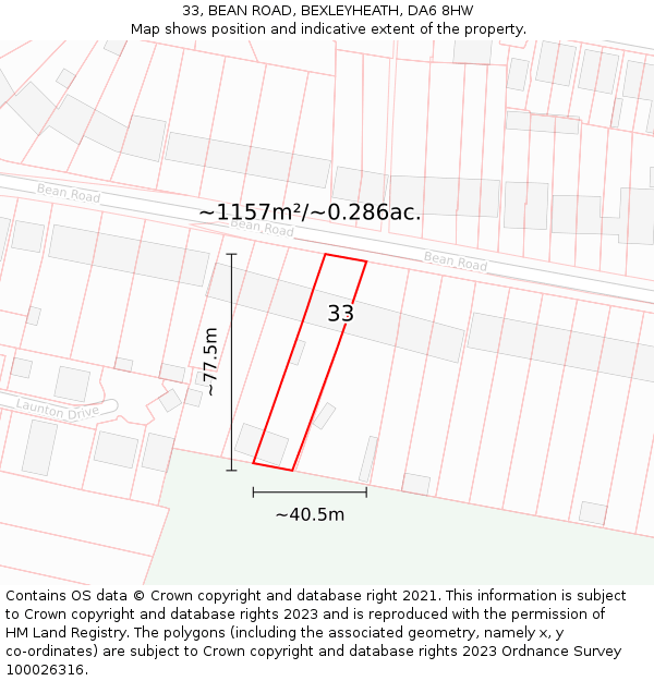 33, BEAN ROAD, BEXLEYHEATH, DA6 8HW: Plot and title map