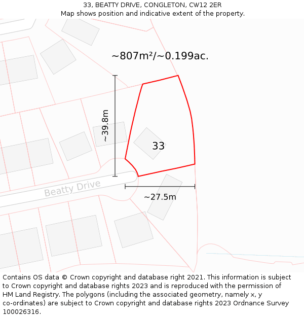 33, BEATTY DRIVE, CONGLETON, CW12 2ER: Plot and title map