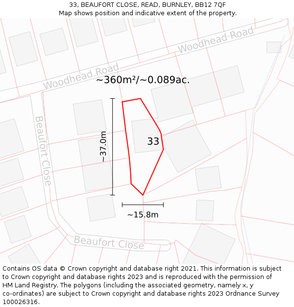 33, BEAUFORT CLOSE, READ, BURNLEY, BB12 7QF: Plot and title map