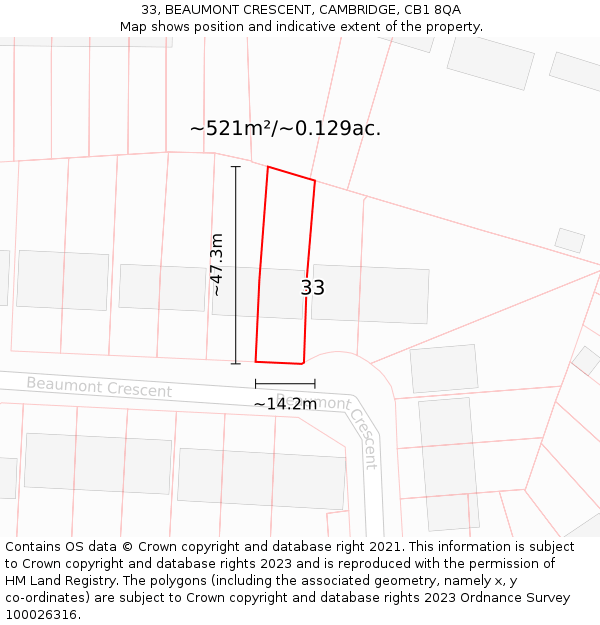33, BEAUMONT CRESCENT, CAMBRIDGE, CB1 8QA: Plot and title map