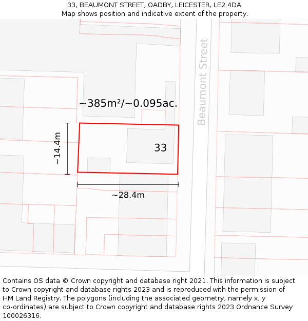 33, BEAUMONT STREET, OADBY, LEICESTER, LE2 4DA: Plot and title map