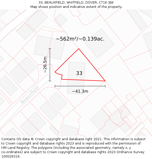 33, BEAUXFIELD, WHITFIELD, DOVER, CT16 3JW: Plot and title map