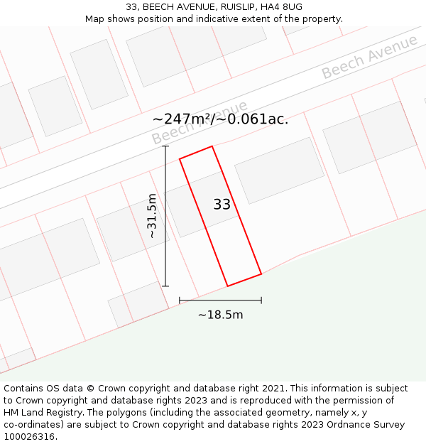 33, BEECH AVENUE, RUISLIP, HA4 8UG: Plot and title map