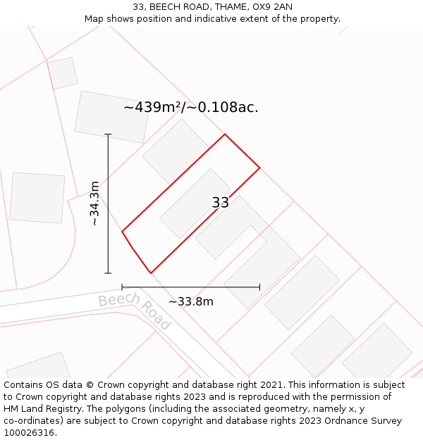 33, BEECH ROAD, THAME, OX9 2AN: Plot and title map