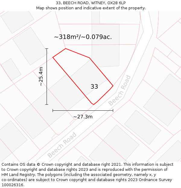 33, BEECH ROAD, WITNEY, OX28 6LP: Plot and title map
