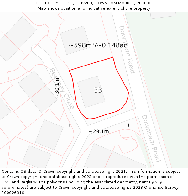 33, BEECHEY CLOSE, DENVER, DOWNHAM MARKET, PE38 0DH: Plot and title map