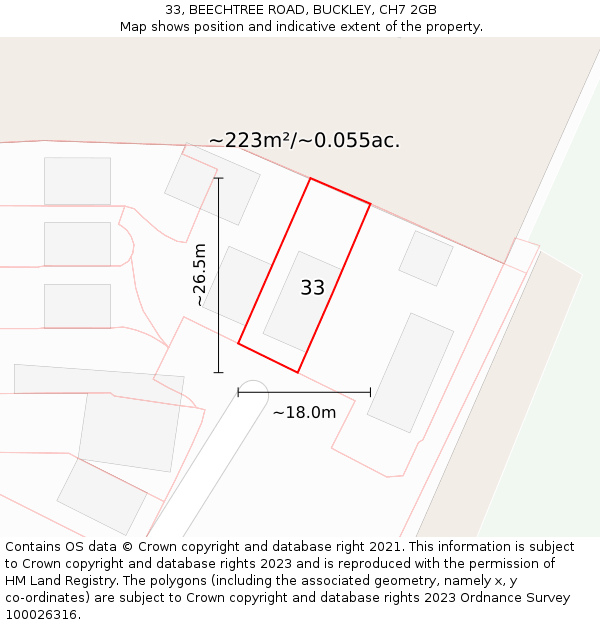 33, BEECHTREE ROAD, BUCKLEY, CH7 2GB: Plot and title map