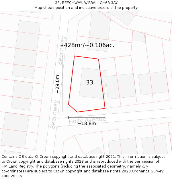 33, BEECHWAY, WIRRAL, CH63 3AY: Plot and title map