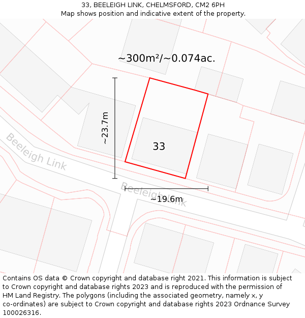 33, BEELEIGH LINK, CHELMSFORD, CM2 6PH: Plot and title map