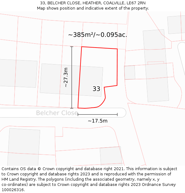 33, BELCHER CLOSE, HEATHER, COALVILLE, LE67 2RN: Plot and title map