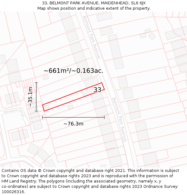 33, BELMONT PARK AVENUE, MAIDENHEAD, SL6 6JX: Plot and title map