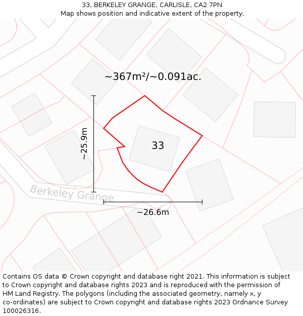 33, BERKELEY GRANGE, CARLISLE, CA2 7PN: Plot and title map