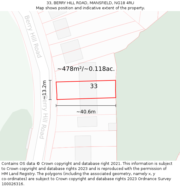 33, BERRY HILL ROAD, MANSFIELD, NG18 4RU: Plot and title map